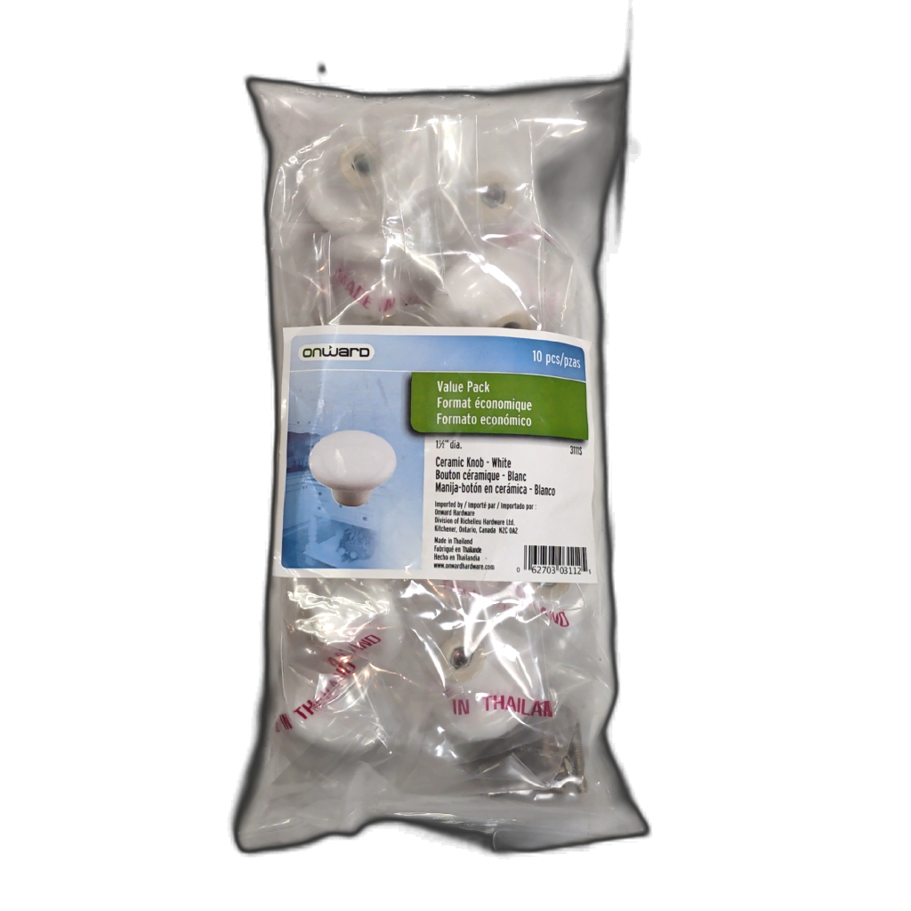 Ceramic Knobs 10pk. White Onward