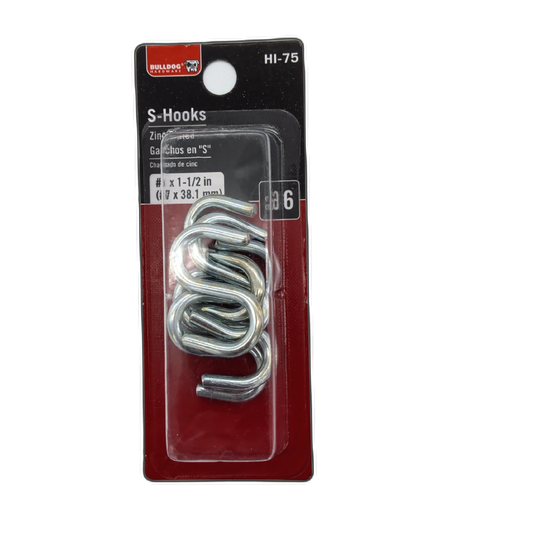 S-hooks #7 X 1-1/2" 6pk. Zinc Plated Bulldog
