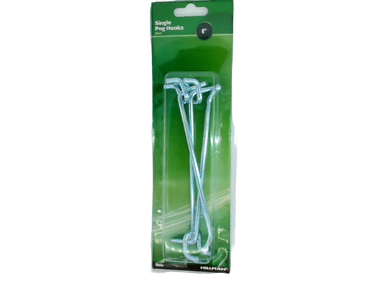 Single Peg Hooks 6" 3pk. Zinc For 1/4" Pegboard Hillman