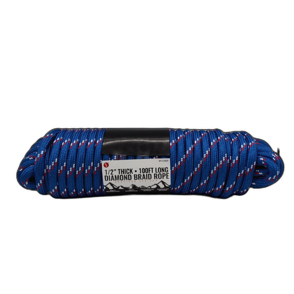 1/2" X 100' Diamond Braid Rope 800lb Breaking Point Assorted Colours