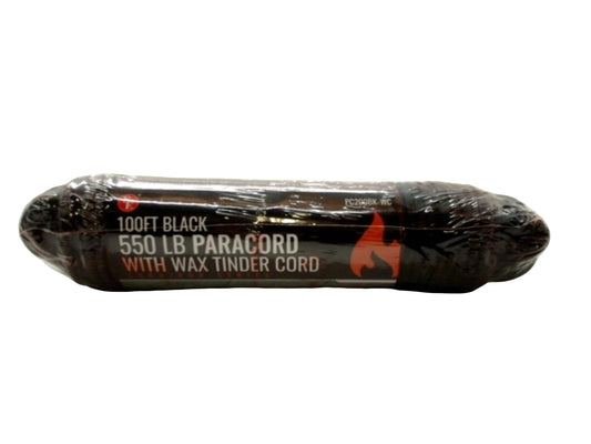 Paracord 100' Black 550lb. W/wax Tinder Cord