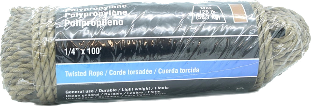 Corde toronnée en polypropylène 1/4" x 100' marron 125 lb. Onward
