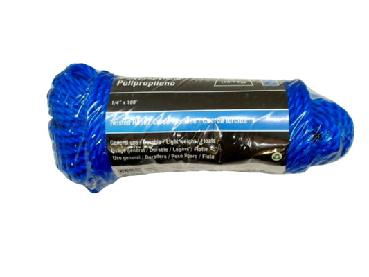 Polypropylene Twisted Rope 1/4" x 100' Blue 125lb. Onward