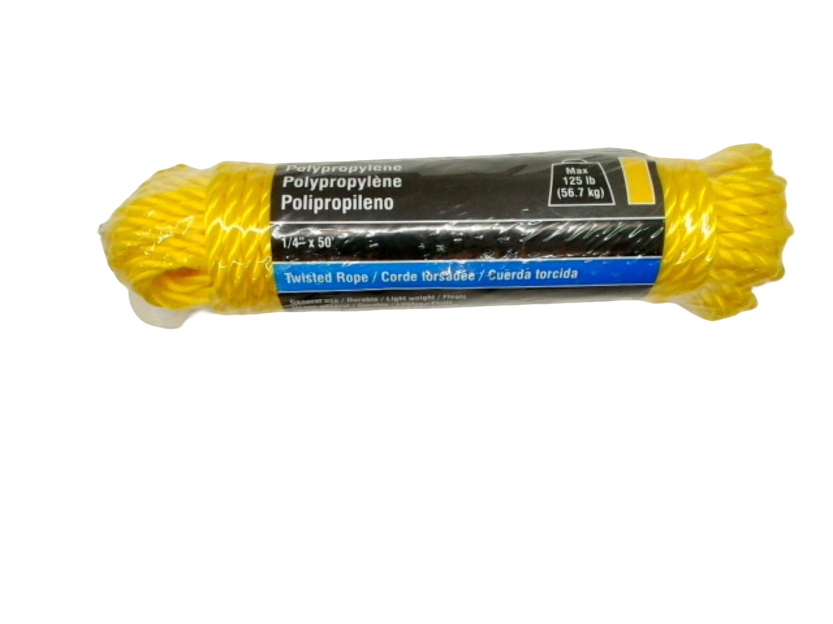 Polypropylene Twisted Rope 1/4" x 50' Yellow 125lb. Onward