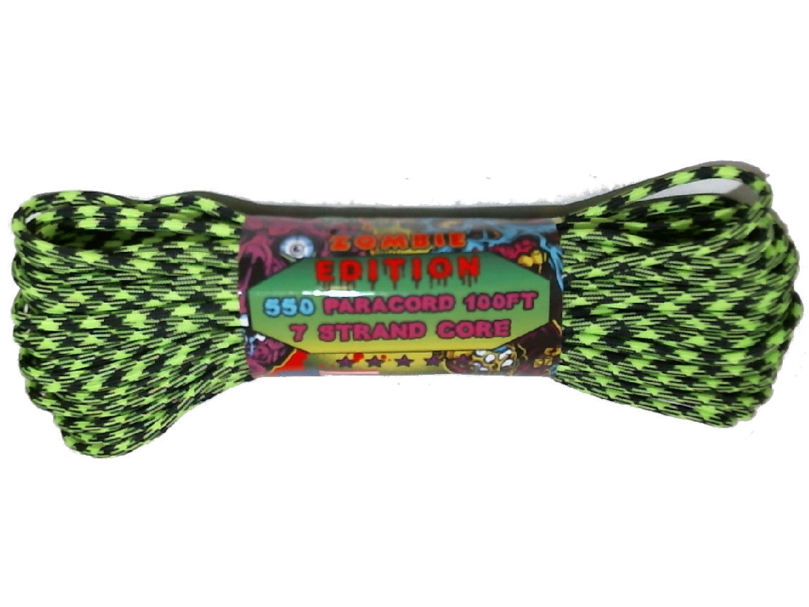 Corde Zombie Vert Fluo/Noir Paracord 550 de 30,5 m