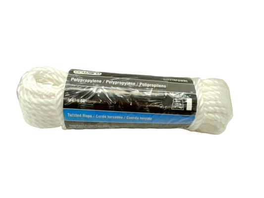 Twisted Rope Polypropylene 1/4" X 50' White Onward