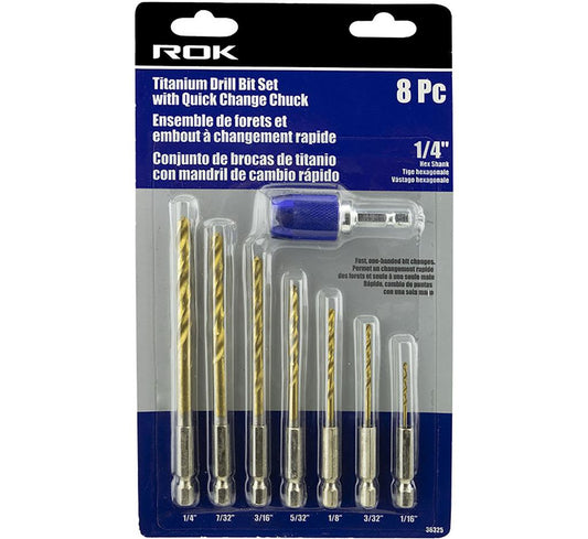 Drill bit set titanium 7 pc with 1/4 inch quick change bit