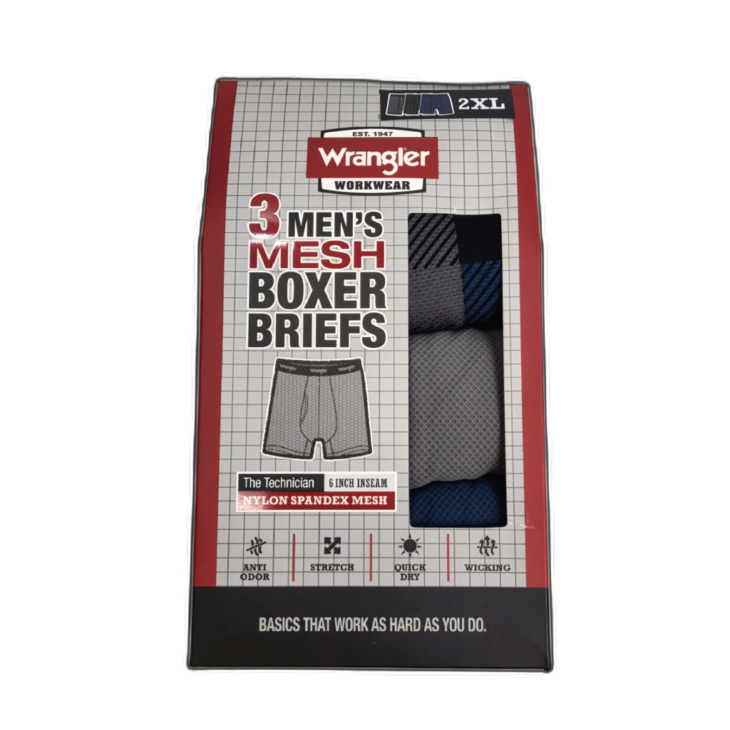 Breathable Mesh Boxer Briefs 3pk. 2XL Wrangler Workwear