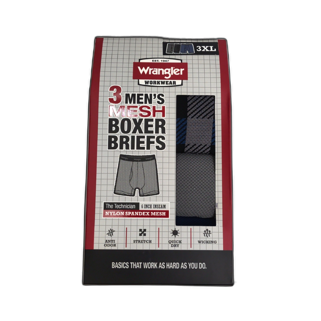 Breathable Mesh Boxer Briefs 3pk. 3XL Wrangler Workwear