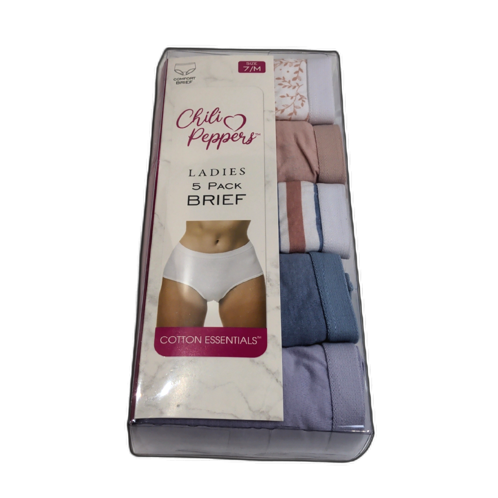 Ladies 5pk. Brief Underwear Chili Peppers Assorted