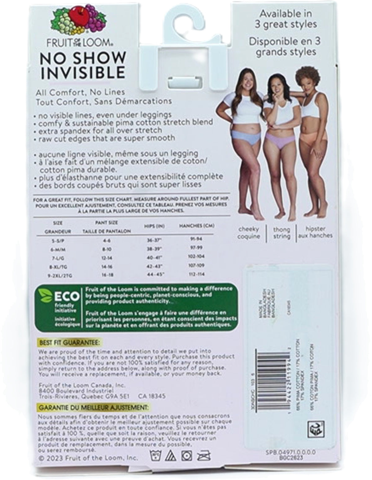 No Show Invisible 3pk. Medium Cotton Stretch Cheekies Fruit Of The Loom - Additional View