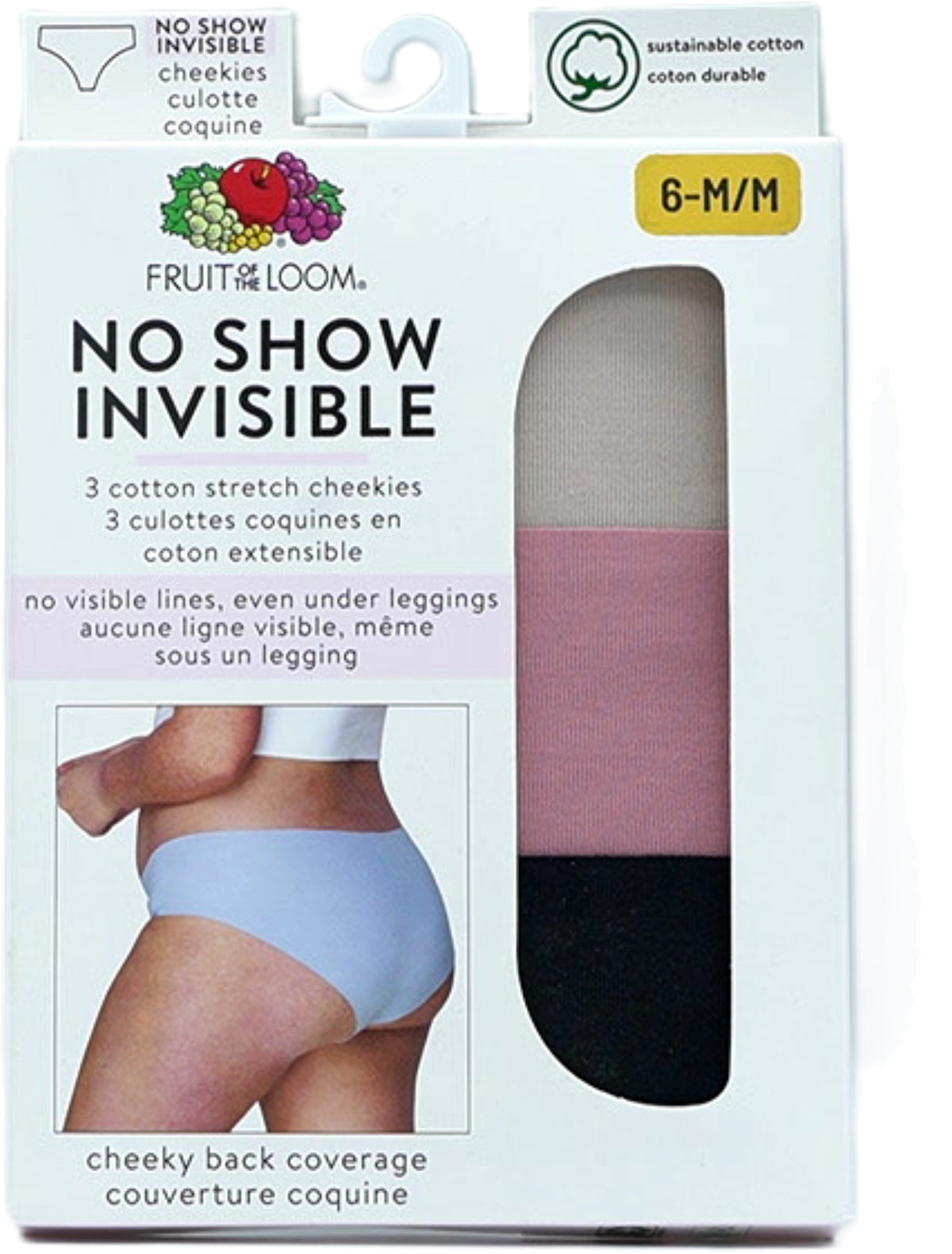 Lot de 3 slips extensibles en coton taille moyenne sans coutures invisibles Fruit Of The Loom
