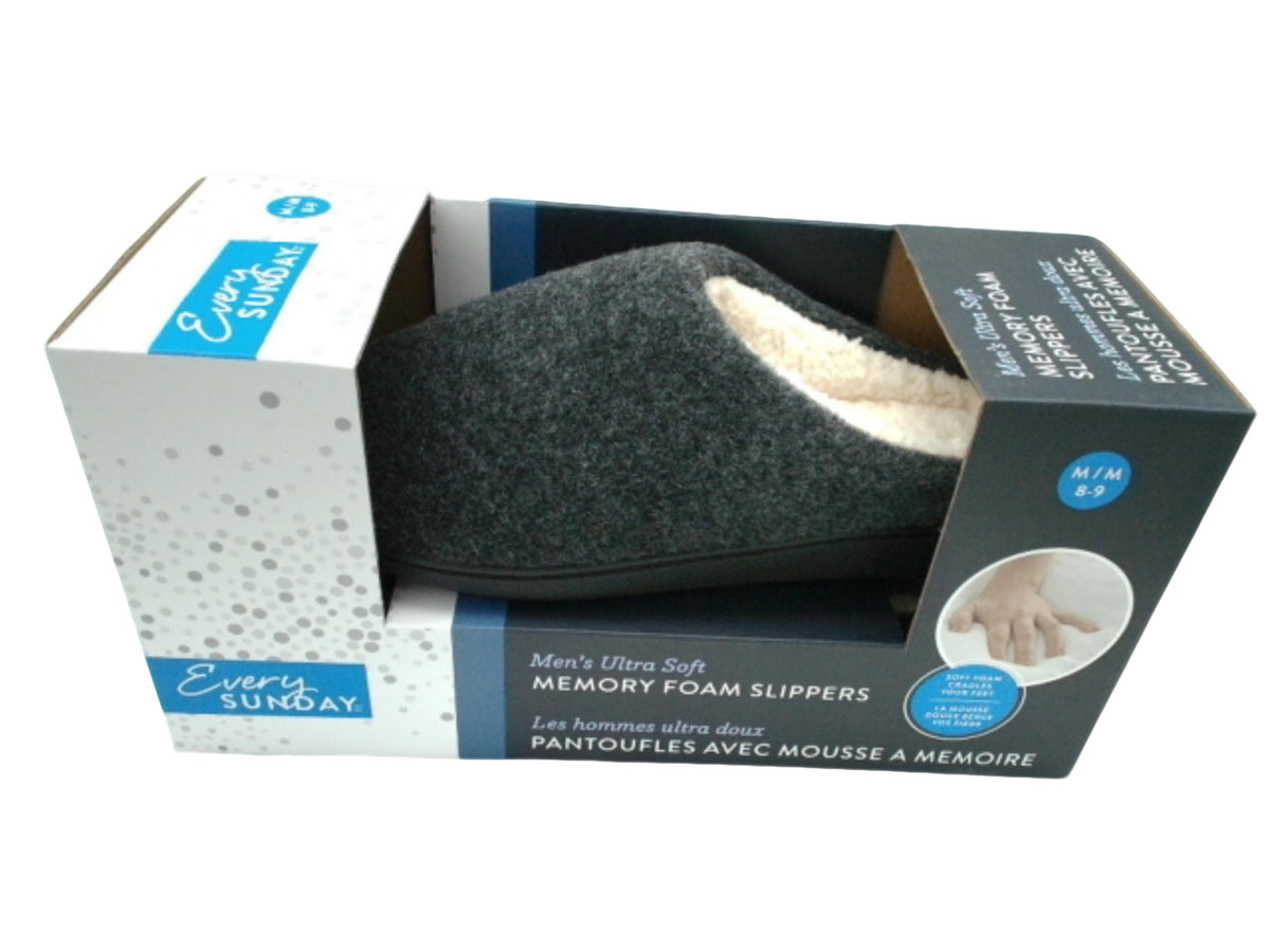 Men's Memory Foam Slippers Grey Felt Assorted Sizes Every Sunday