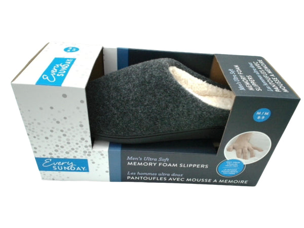 Men's Memory Foam Slippers Grey Felt Assorted Sizes Every Sunday