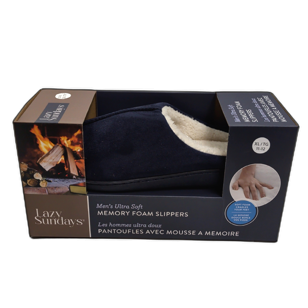 Men's Memory Foam Slippers Navy Assorted Sizes Lazy Sundays