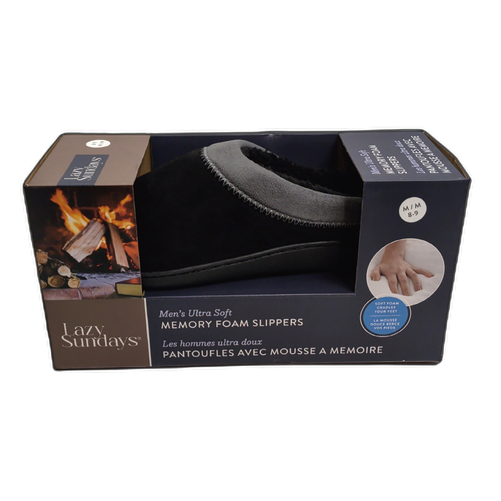 Men's Memory Foam Slippers Black Suede Assorted Sizes Lazy Sundays