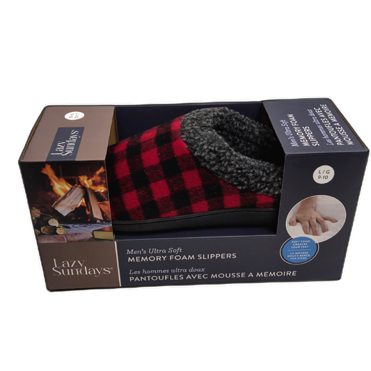 Men's Memory Foam Slippers Clog Red Buffalo Check Assorted Sizes Lazy Sundays