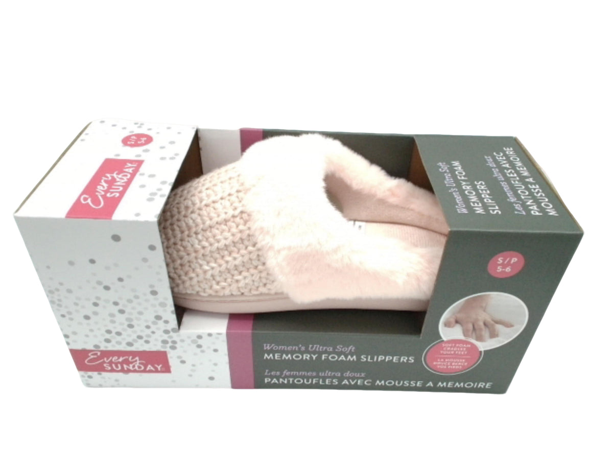 Women's Memory Foam Slippers Cableknit Pink On Pink Assorted Sizes Every Sunday