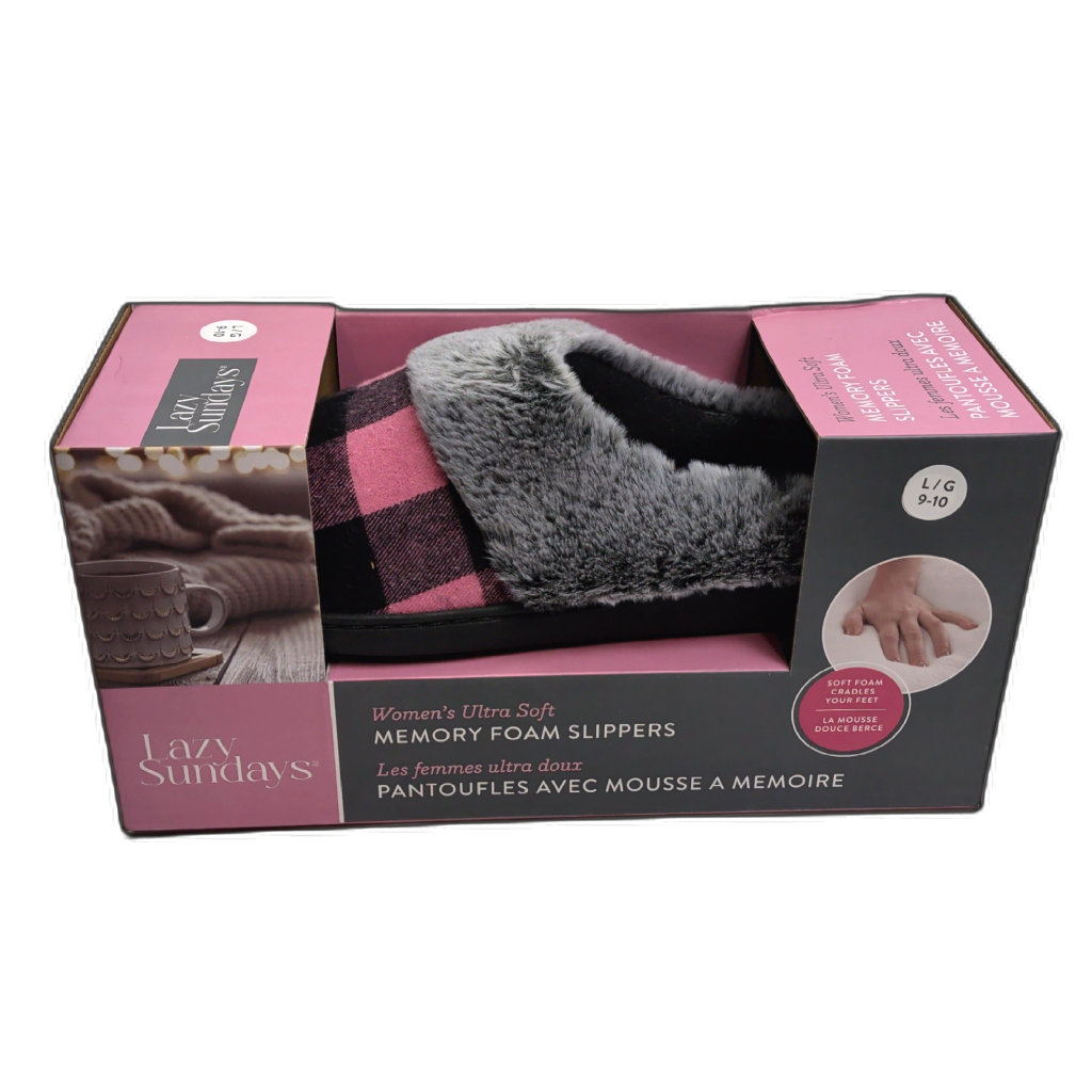 Women's Memory Foam Slippers Buffalo Check Pink Assorted Sizes Lazy Sundays