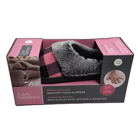 Women's Memory Foam Slippers Buffalo Check Pink Assorted Sizes Lazy Sundays