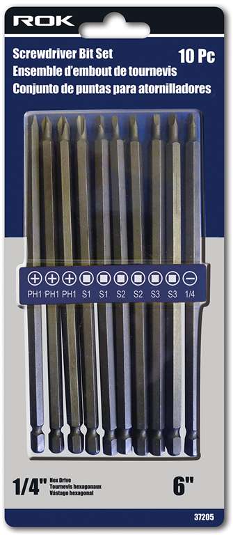 Screwdriver bit 10 pc 6 in 4 size  robert 3 philips 3 slots