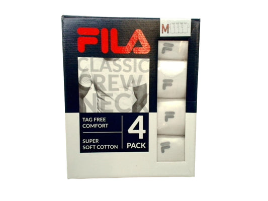 Men's White T-Shirt 4pk. Medium Fila Classic Crew Neck Tag Free
