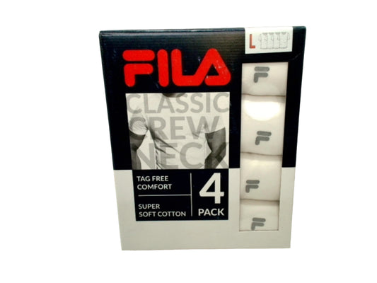 Men's White T-Shirt 4pk. Large Fila Classic Crew Neck Tag Free