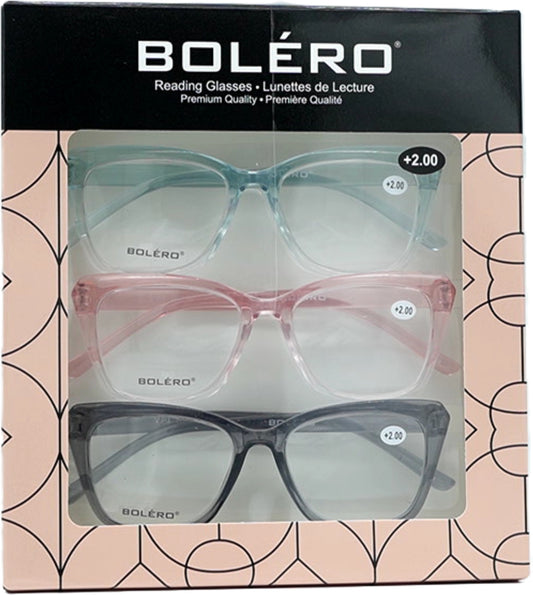 Reading Glasses +2.00 3pk. Bolero