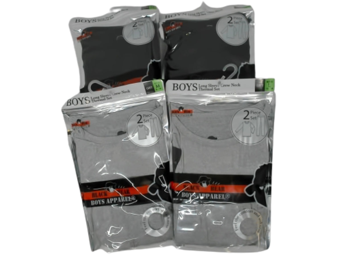 Boys Thermal Set Long Sleeve Crew Neck 2pc. Black Bear Ass't
