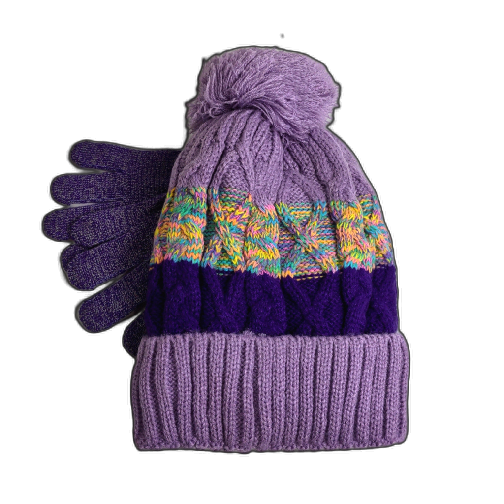 Kid's Winter Hat & Mitten Set Purple