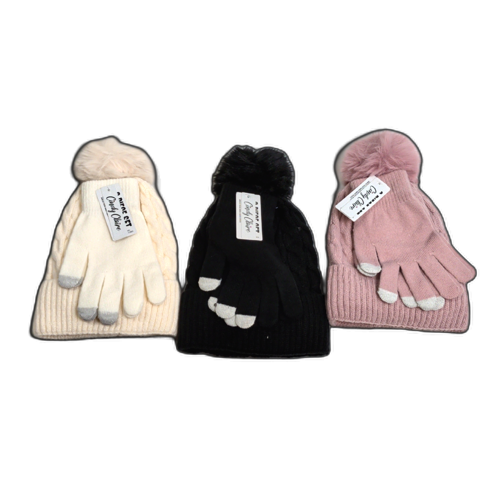Ladies 2pc. Hat & Touch Gloves Set Assorted Colours Cindy Claire