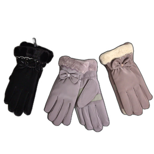 Insulated Suede Gloves W/ Touch & Fur Wrist Ass't Colours