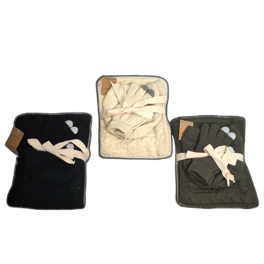Scarf & Mitten Set Black Beige Or Green 3pc. Secret - Sold as individual set
