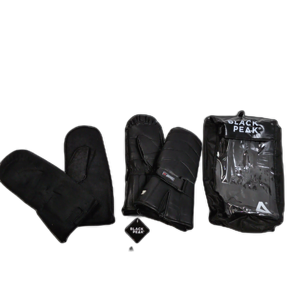 Snowmobile Mitts Small Black Leather w/Detachable Liner Black Peak