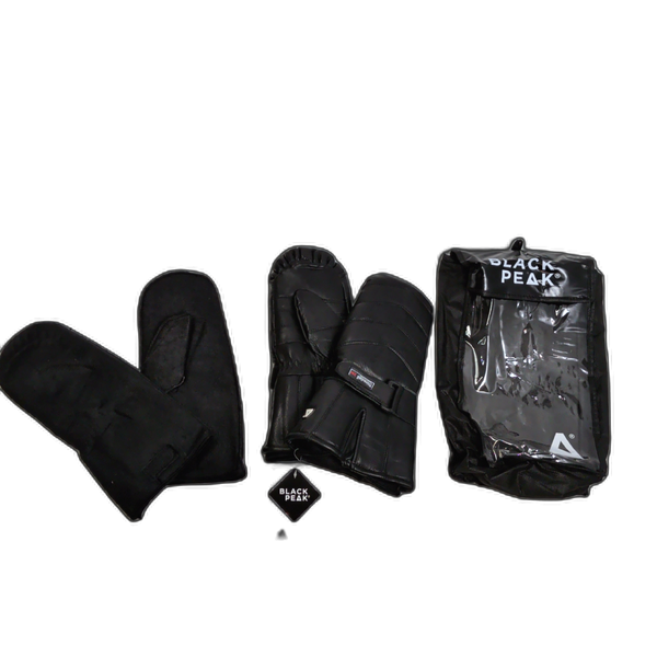 Snowmobile Mitts Small Black Leather w/Detachable Liner Black Peak