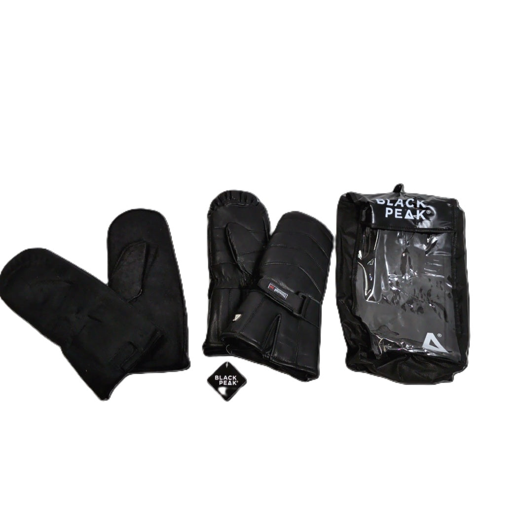 Snowmobile Mitts XL Black Leather w/Detachable Liner