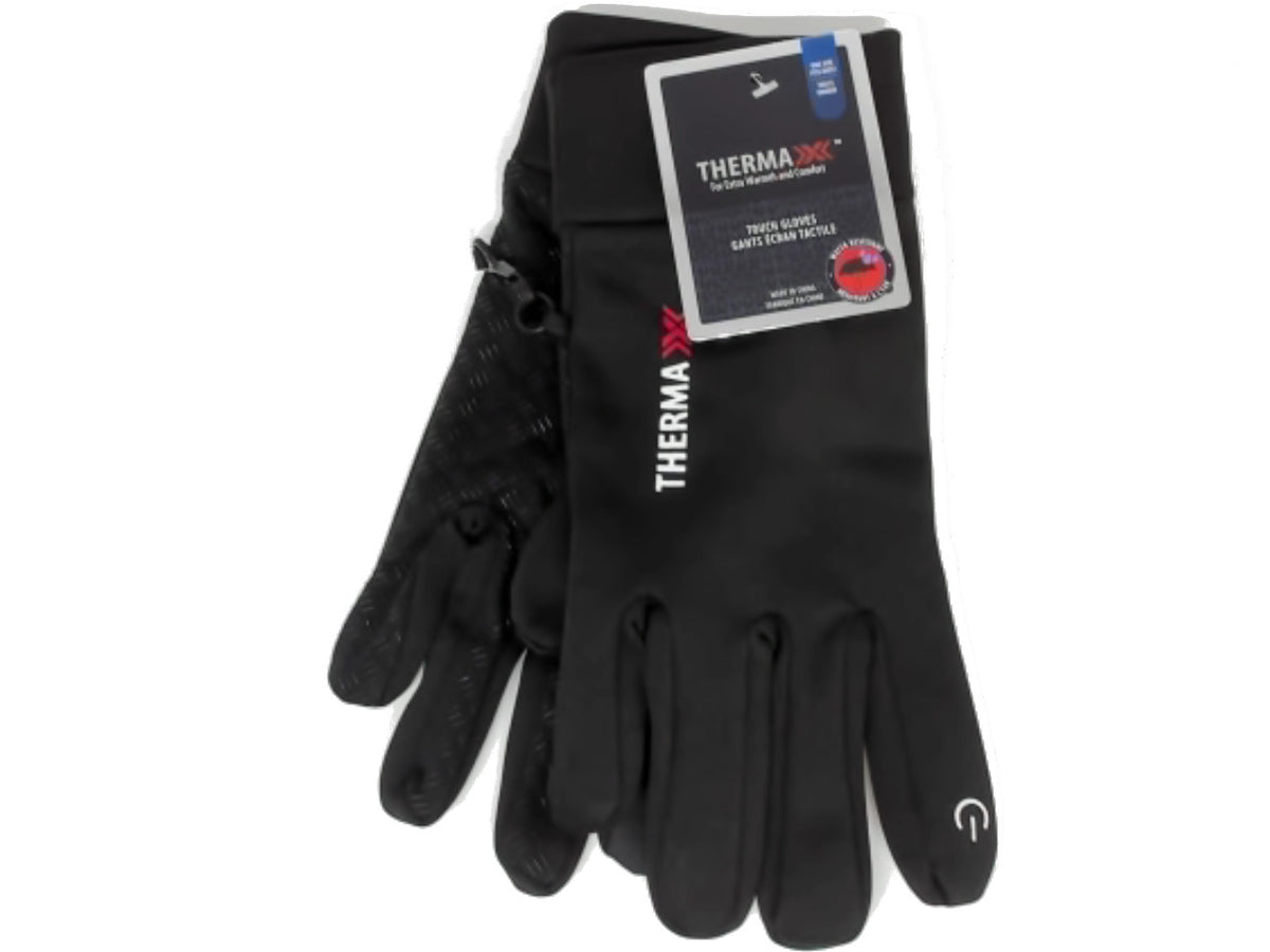 Touch Gloves w/Non Slip Grip Black Insulated Thermo Wear