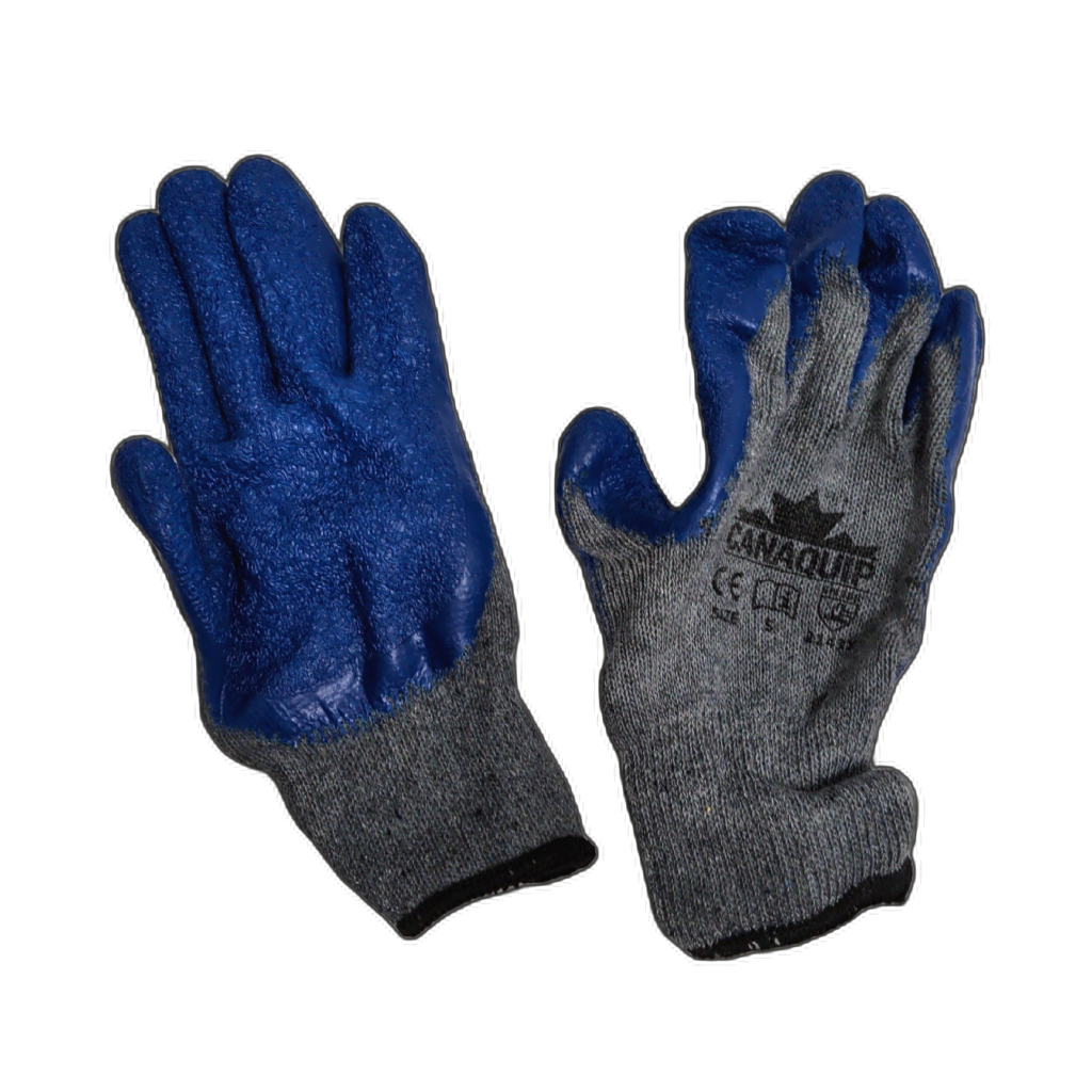 Cotton Latex Coated Gloves Small Blue/Grey w/Black Cuff Canaquip