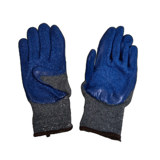 Cotton Latex Coated Gloves Medium Blue/Grey w/Brown Cuff Canaquip