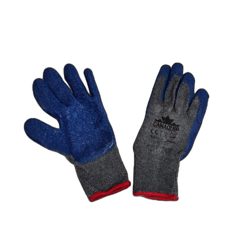 Cotton Latex Coated Gloves Large Blue/Grey w/Red Cuff Canaquip