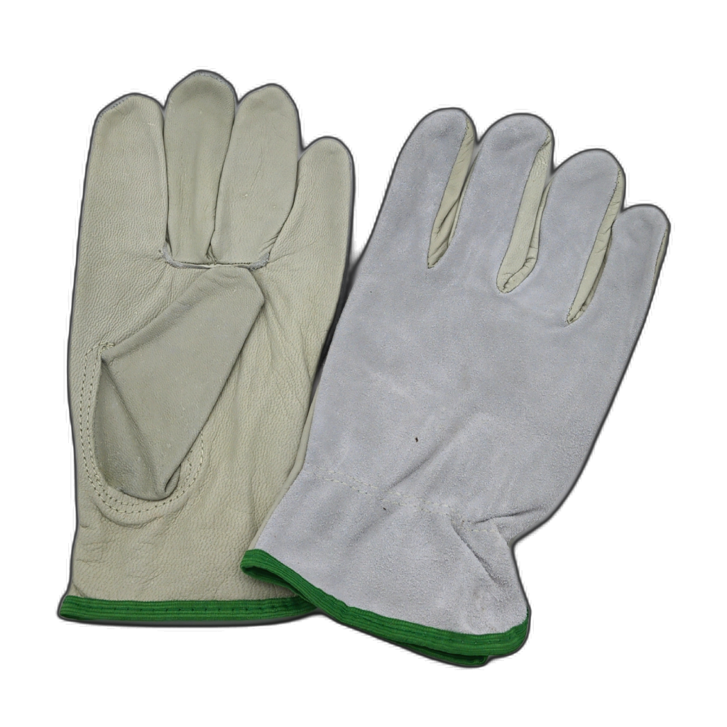 Leather Drivers Glove Medium Natural/Green (or 12/$49.99)