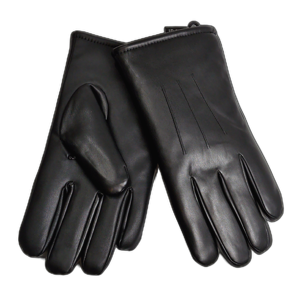 Men's Leatherette Gloves W/ Thick Faux Fur Lining Size 12-14 Black