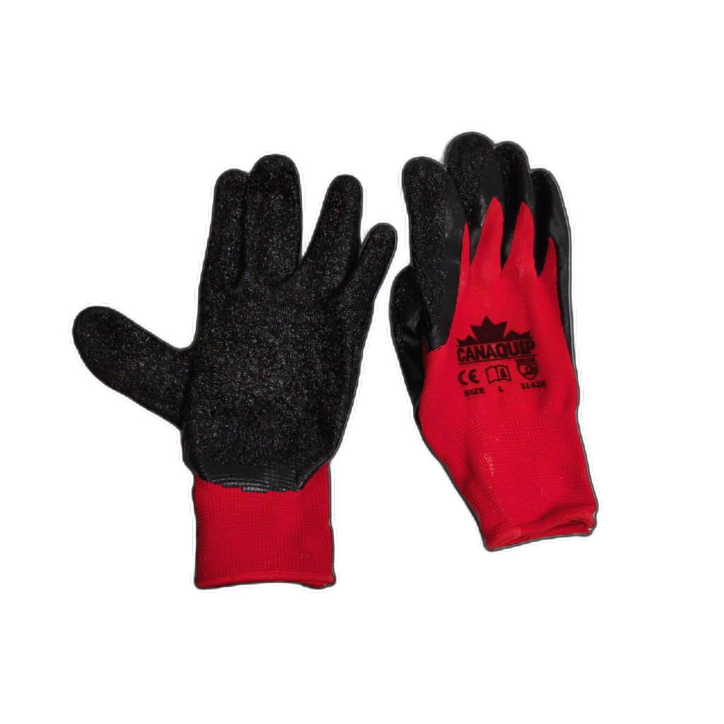 Polyester Latex Coated Gloves Large Black/Red Canaquip