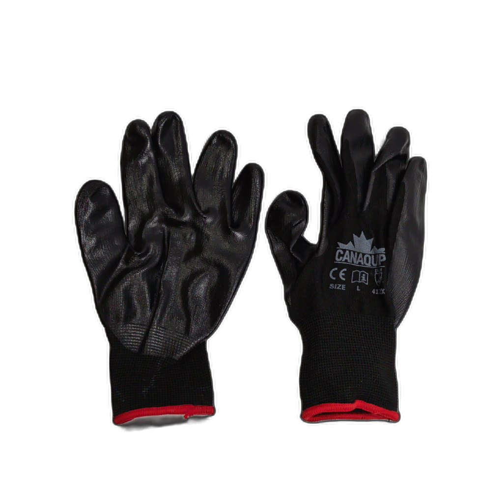 Polyester Nitrile Coated Gloves Large Black/Red Canaquip