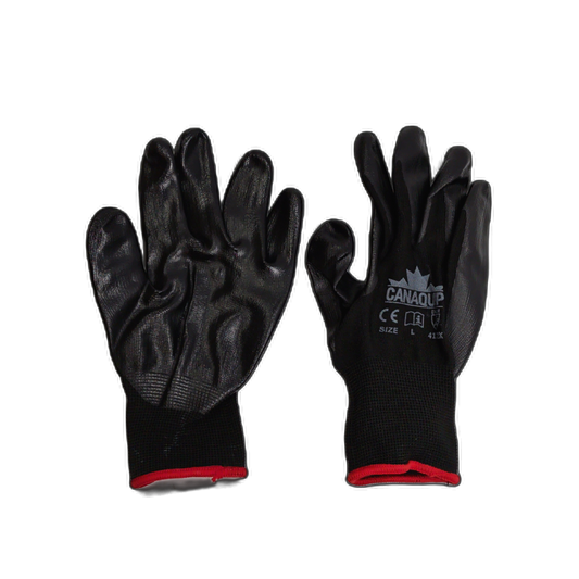 Polyester Nitrile Coated Gloves Large Black/Red Canaquip