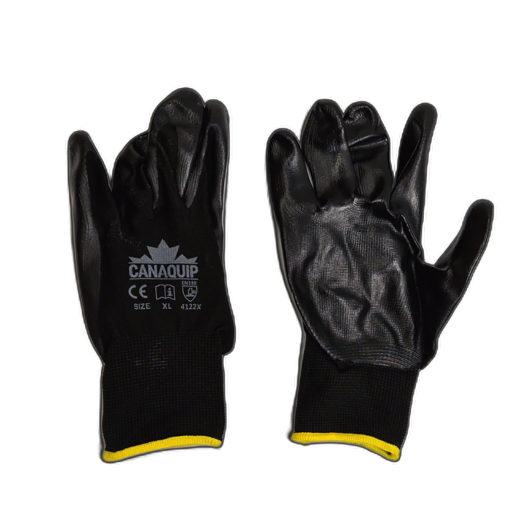 Polyester Nitrile Coated Gloves XL Black/Yellow Canaquip