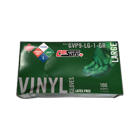 Vinyl Gloves Latex Free 100pk. Large Green Cansafe