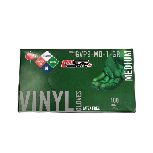 Vinyl Gloves Latex Free 100pk. Medium Green Cansafe