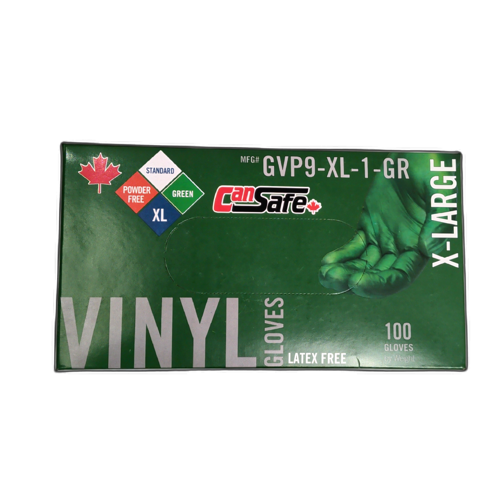 Vinyl Gloves Latex Free 100pk. Xl Green Cansafe