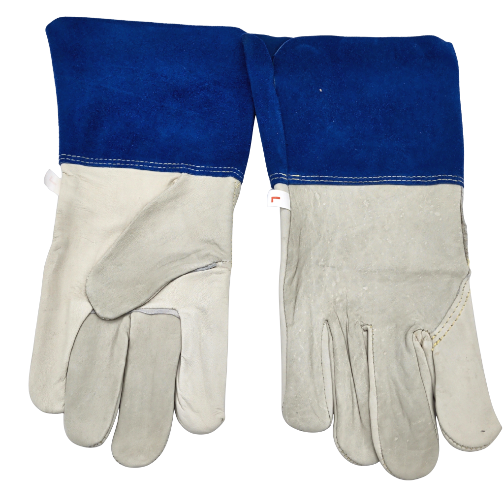 Gants de soudeur en croûte de cuir, grande manchette bleue